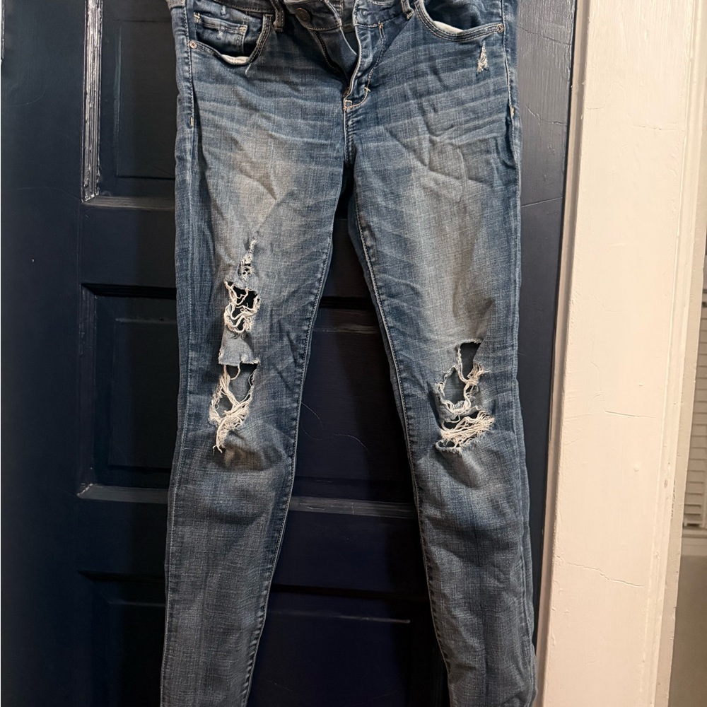 Abercrombie & Fitch Distressed Skinny Jeans in Light Blue